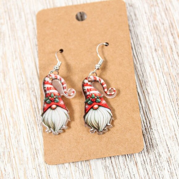 Christmas Gnome Earrings - Acrylic - Double Sided - Picture 4 of 5
